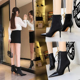 Zingj Korean Version Fashion Sexy Skinny Female Boots, High Heels, Shallow Pointed Head Cross Straps Ankle