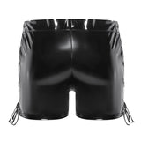 Zingj Men's PVC Mirror Bright Leather Boxer Shorts Sexy Zipper Open File Lederderers Size