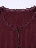 Solid Lace Trim Breasted Long Sleeve Knit- Outfit