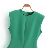 Spring Style Shoulder Padded Crepe Sleeveless Mini Dress