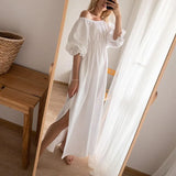 Women Fashion V-Neck Solid Draped Maxi Dress Elegant Lace-Up Slim Waist Split Dresses Summer Puff Short Sleeve Loose Long