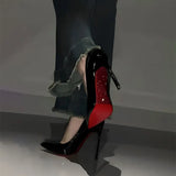 Zingj Heels With Black Side Air With Rhinestone Temperament Socialite Nude Pointed 2023 New Spot-Outfit