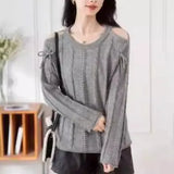 Dongmen Design Sense Minority Open-Shoulder Sweater Women's 2024 Autumn And Winter New High-End Relaxed Lazy Long-Sleeved