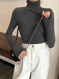 Black White Turtleneck Female T-shirts autumn Fashion Elegant Women solid Long Sleeve T shirt slim Casual basic Tee