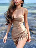 Satin Cross Back Mini Dress- Outfit