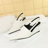 Zingj Retro Fashion High Heel Wedge Deep Head Shoes Hollow Out Back Trip Belt Sandals High Heels Women's