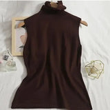 sweater vest autumn spring simple solid knitted turtleneck tank top women cozy