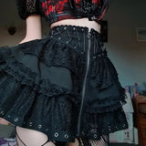 Zipper Lace Splicing Tie Short Skirt Dark Summer Street Fashion Leisure Pleated