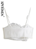 Women Sexy Fashion Floral Appliques Cropped Tank Tops Vintage Backless Side Zipper Thin Straps Female Camis