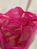 Sheer Lips Heart Embroidery Lingerie Set- Outfit
