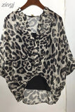 Two Piece Set Leopard Chiffon Shirts Summer Half Sleeve Loose V-Neck Women Casual Blouse Sexy Casual Striped Tops
