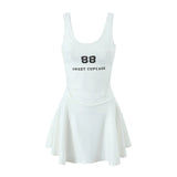 Spring Style Lace U-Collar Digital Printing Sports Style Slim Dress Short