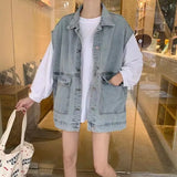 Zingj Fake Two Denim Coat Female Autumn 2024 New Autumn Foreign Style Versatile Design Sense Jacket-Outfit