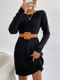 Solid Color Sexy Knitted Skirt Female Geometric Pattern Thread Round Collar Sweater