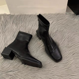 Zingj Heel Square Head Thin Boots Ankle Boots Women's Shoes 2024 New Autumn And Winter Korean Small Ankle Boots Martin