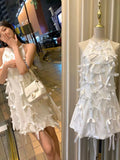 Women Summer Mini Party Dress New French Fashion Elegant Sleeveless Bow Halter Slip White Dresses Sexy
