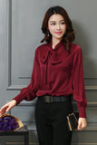 Tops Blouses new Spring Plus Size Casual Chiffon Blouse V-Neck Solid Shirt Bow Lantern Sleeve fashion Blusas