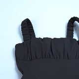 French Fashion Shrunken Pleated Fluffy Dress 2024 Summer New Suspender