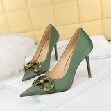 Zingj Fashion Banquet Women's Shoes Heel High Heel Shallow Pointed Big Metal Buckle Single Shoes High