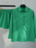 Tracksuit 2022 Shirt Shorts Two Piece Set Green Long Sleeve Top And Mini Shorts Suit Female Summer Lady Fashion