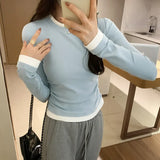 Style Ins Thin Fake Two Long-Sleeved T-Shirts For Girls In Autumn And Winter With Ruffled