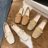 Zingj Shoes Women 2024 New Women's Shoes Spring And Autumn British Square Head Shallow Mouth Flat Shoes Women's Foot Set Beans Shoes Women-Outfit