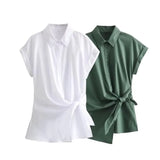 Spring Bow Tie Details Short-Sleeved Poplin Shirt Series