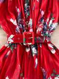 Women Floral Chiffon Dress Vacation Beach Vestidos Female Elegant Slash Neck High Waist A-Line Midi Robe Bohemian