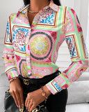 Zingj Wise Hot Style Autumn Loose Long Sleeve V Collar Button Print Shirt Shirt Women's