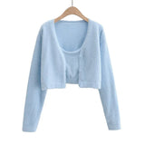 Cropped Button Knit Two Piece CardiganOutfit