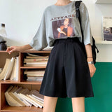 Women Summer Button Knee-length Black Wide-leg Loose Drape Korean-style Casual Womens Office BF Streetwear Fashion