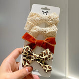 Pcs/set Cotton Linen Leopard Print Hair Bows With Clip For Girls Plaid Hair Clips Barrettes Hairpins Headwear Hair