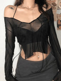 Sheer Mesh Lace Up Blouse- Outfit