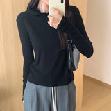 Hooded Solid Color Long-Sleeved T-Shirt Women's Early Autumn New Style Design Slim And Thin