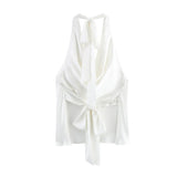 New Hanging Neck Silk Jerk Texture Solid Color Exposed Back Coat
