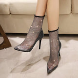 Zingj Women's High Heel Early Autumn 2023 Sexy Pointed Fine Heel Net Socks Hollow Out Rhino Socks Boots Short Autumn And