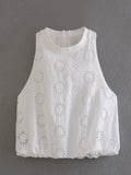 Summer Style Hollowed-Out Embroidered Sleeveless Blouse Loose Waist Embroidered Flute Skirt