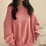 Solid Color Embroidered Logo Pullover SweatshirtOutfit