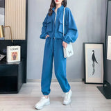 Zingj Casual Sports Suit Female 2024 Spring And Autumn New Pure Color All-Match Loose Skinny Pants Two Sets Of Female Tide-Outfit