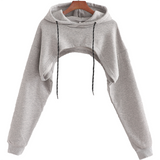 Summer New Sexy Fashion Super Short Hoodie Hiohop Drawstring Long Sleeves Open Chest Easy Tops Ropa Mujer