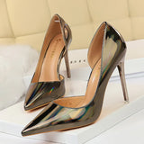 Zingj Metallic High Heels With High Heels Shallow Pointed Side Hollow Out Sexy Nightclub Women's Singles