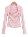 New Fashion Spring Women's Clothes Solid Skinny Sexy Tops Lust Fake Two Long Sleeve Deep Square Collar