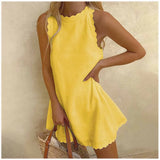 Dress Women Summer Fashion Solid O Neck Sleeveless Party Dress Women Casual Loose Ladies Mini Dress
