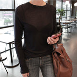 Sale 2023 New Spring Summer Basic Tops Long Sleeve Loose Thin Sexy Blue T-shirt Women Fashion Solid Color Cotton Tee