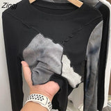 T-shirts Women Harajuku Chic Female Patchwork Ins Simple Inside Slim All-match Autumn Y2k Fashion Camisetas Casual
