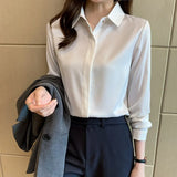 Spring Satin Women's Shirts Fashion Silk Button Solid OL Elegant Ladies Tops Long Sleeve Blouse Basic Women Shirts