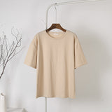 100% Cotton Basic T Shirt Women Summer New Oversized Casual Solid Tee Female Loose Short Sleeve Soft 10 Color