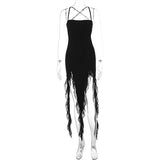 Zingj Summer New Fashion Sexy Back Mesh Stitching Flounces Irregular Women's