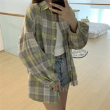 Vintage Plaid Oversized Loose Blouse-Outfit