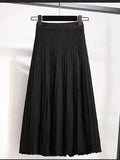 Zingj And Winter College Style High Waist Pleated Knitted Skirt Medium-Long Style Full-Length Bag Buttocks Korean Version Show Thin And Large A-Shaped